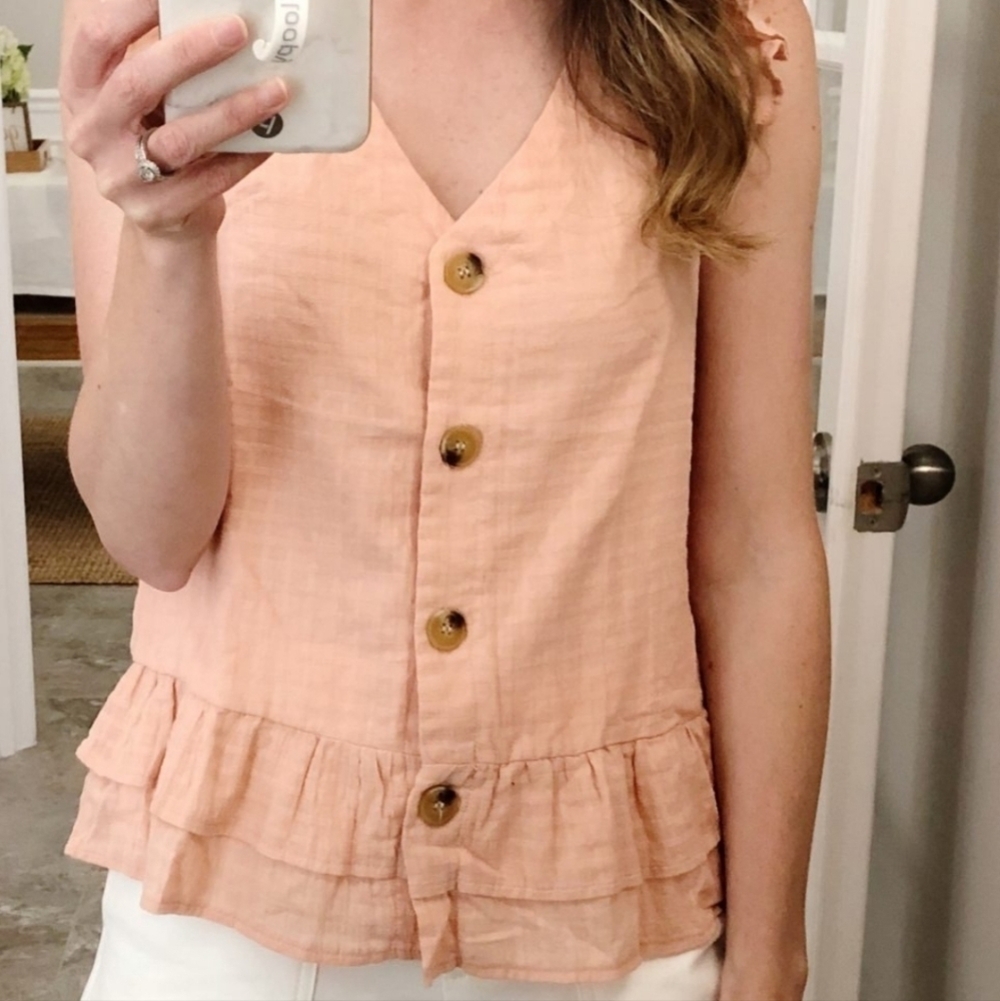NEW V-Neck Button Down Ruffled Top - Picture 3 of 11